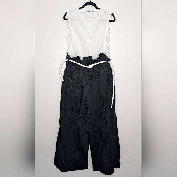 Nuovo Borgo Wide Leg Oversized Sleeveless Belted Jumpsuit Black White IT44 US 10 - Picture 1 of 12